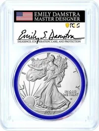 2022 (W) Silver Eagle Struck at West Point PCGS MS70 First Strike Damstra Signed Mint Designer Series 