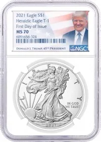 2021 $1 Silver Eagle Type 1 NGC MS70 First Day of Issue Donald J. Trump Label