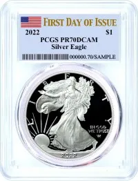 2022 American Eagle  One Ounce Silver Proof Coin PCGS PR70 DCAM First Day of Issue