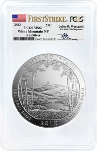 2013 ATB 5oz Silver White Mountain PCGS MS69 First Strike Mercanti Signature