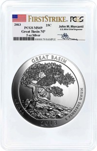 2013 ATB 5oz Silver Great Basin PCGS MS69 First Strike Mercanti Signature