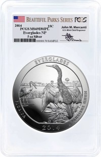 2014 ATB 5oz Silver Everglades PCGS MS69 DMPL Mercanti Signature
