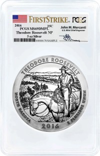 2016 ATB 5oz Silver Theodore Roosevelt PCGS MS69 DMPL First Strike Mercanti Signature