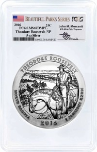 2016 ATB 5oz Silver Theodore Roosevelt PCGS MS69 DMPL Mercanti Signature