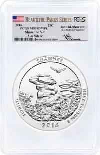 2016 ATB 5oz Silver Shawnee PCGS MS69 DMPL Mercanti Signature