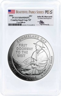 2016 ATB 5oz Silver Cumberland Gap PCGS MS69 DMPL Mercanti Signature
