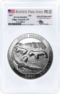 2017 ATB 5oz Silver Effigy Mounds PCGS MS69 PL Mercanti Signature