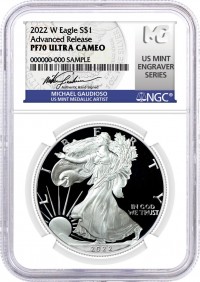 2022 W $1 Proof Silver Eagle NGC PF70 UCAM Advance Release Gaudioso Signed U.S. Mint Engraver Series