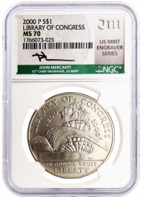 2000 P $1 Silver Library of Congress Bicentennial NGC MS70 Mercanti Signed U.S. Mint Engraver Series Masters Collection