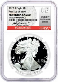 2022 S $1 Proof Silver Eagle NGC PF70 UCAM First Day of Issue Gaudioso Signed U.S. Mint Engraver Series