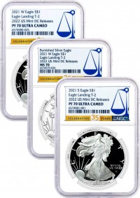 2021 SWW $1 Silver Eagle Type 2 2022 US Mint DC Releases 3 Coin Set NGC PF70/PF70/MS70 35th Anniversary Label