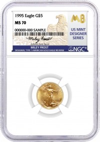1995 $5 1/10 oz Gold Eagle NGC MS70 Frost (Busiek) Signed U.S. Mint Designer Series