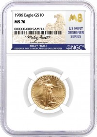 1986 $10 1/4 oz Gold Eagle NGC MS70 Frost (Busiek) Signed U.S. Mint Designer Series