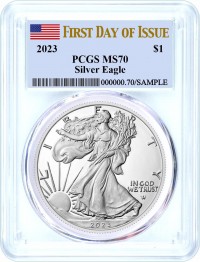 2023 $1 1 oz Silver Eagle PCGS MS70 First Day of Issue Flag Label