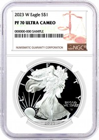 2023 W $1 1 oz Proof Silver Eagle NGC PF70 Ultra Cameo Brown Label