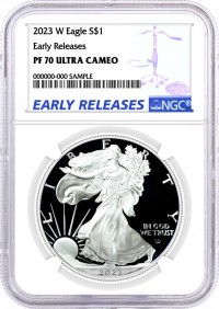 2023 W $1 1 oz Proof Silver Eagle NGC PF70 Ultra Cameo Early Releases Blue Label