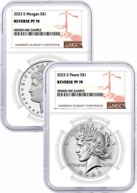 2023 S Silver Morgan and Peace Dollar 2 Coin Reverse Proof Set NGC PF70