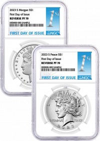 2023 S Silver Morgan and Peace Dollar 2 Coin Reverse Proof Set NGC PF70 First Day of Issue