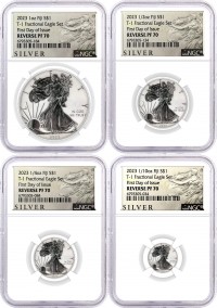 2023 Fiji Type 1 Fractional Silver Eagle 4 Coin Set NGC Reverse PF70 First Day of Issue ALS Label