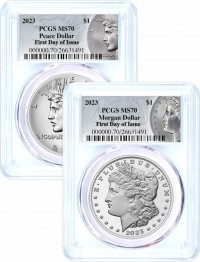 2023 $1 Uncirculated Silver Morgan Dollar and Peace Dollar 2 Coin Duo PCGS MS70 First Day of Issue Silver Dollar Label