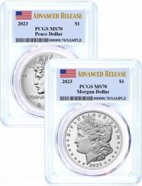 2023 $1 Uncirculated Silver Morgan Dollar and Peace Dollar 2 Coin Duo PCGS MS70  Advanced Release Flag Label