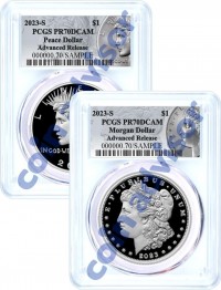 2023 S $1 Proof Silver Morgan Dollar and Peace Dollar 2 Coin Duo PCGS PR70 DCAM Advanced Release Silver Dollar Label