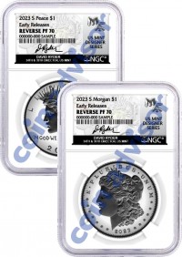 2023 S $1 Reverse Proof Morgan Dollar and Peace Dollar 2 Coin Set NGC REVERSE PF70 Early Releases Ryder Signed U.S. Mint Designer Series