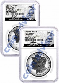 2023 S $1 Reverse Proof Morgan Dollar and Peace Dollar 2 Coin Set NGC Reverse PF70 Early Releases Ryder Signed U.S. Mint Designer Series