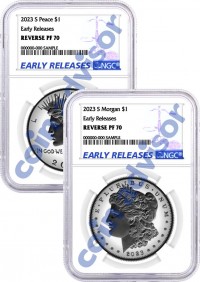 2023 S $1 Reverse Proof Morgan Dollar and Peace Dollar 2 Coin Set NGC REVERSE PF70 Early Releases