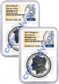 2023 S $1 Reverse Proof Morgan Dollar and Peace Dollar 2 Coin Set NGC REVERSE PF70 Early Releases Design Label
