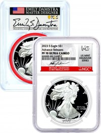 2023 S $1 Proof Silver Eagle 2 Coin Set NGC PF70 UCAM Gaudioso Signed MES/PCGS PR70 DCAM Damstra Signed MDS Advanced Release Duo