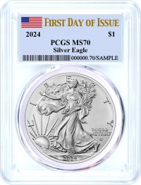2024 $1 1 oz Silver Eagle PCGS MS70 First Day of Issue Flag Label