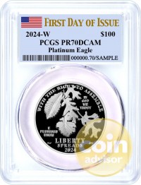 2024 W $100 Proof Platinum Eagle Right to Assemble PCGS PR70 DCAM First Day of Issue Flag Label