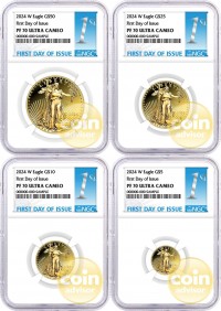 2024 W 1.85 oz Proof Gold Eagle 4-Coin Set NGC PF70 Ultra Cameo First Day of Issue 1st Label