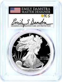 2025 S $1 1 oz Proof Silver Eagle PCGS PR70 DCAM Advanced Release Damstra Signed Flag Label