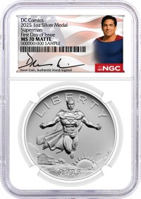 2025 (P) 1 oz Silver DC Comics Superman Medal NGC MS70 Matte First Day of Issue Dean Cain Signed with OGP