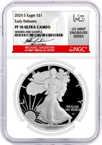 2025 S $1 1oz Proof Silver Eagle NGC PF70 UCAM Early Releases Gaudioso Signed US Mint Engraver Series