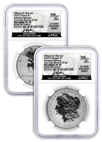 2025 S $1 Reverse Proof Silver Morgan Dollar and Peace Dollar 2-Coin Set NGC Reverse PF70 Advance Releases Ryder Signed US Mint Designer Series