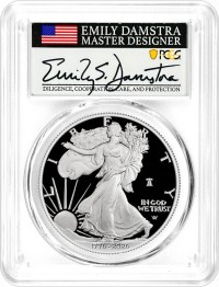 1776-2026 W $1 1 oz 250th Anniversary Liberty Bell Privy Proof Silver Eagle PCGS PR70 DCAM Advanced Release Damstra Signed Flag Label