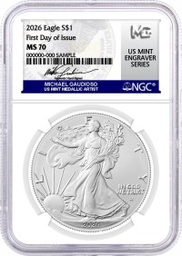 2026 $1 1 oz Silver Eagle NGC MS70 First Day of Issue Gaudioso Signed U.S. Mint Engraver Series