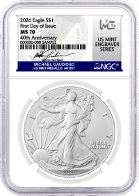2026 $1 1 oz Silver Eagle NGC MS70 First Day of Issue Gaudioso Signed U.S. Mint Engraver Series