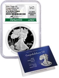 2026 P $1 1oz Proof Silver Eagle Congratulations Set NGC PF70 UCAM First Day of Issue Gaudioso Signed U.S. Mint Engraver Series