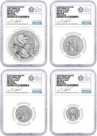 2026 G. Britain Silver Britannia & Liberty 4-Coin Fractional Set NGC REVERSE PF70 First Day of Issue Summers Signed Royal Mint Label with OGP