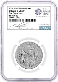 2026 G. Britain 1 oz Platinum Britannia & Liberty NGC REVERSE PF70 First Day of Issue Summers Signed Royal Mint Label with OGP