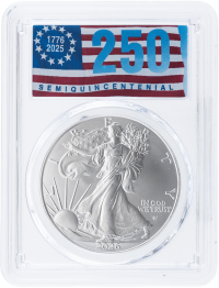 2026 $1 1 oz Silver Eagle 40th Anniversary PCGS MS70 First Day of Issue 250th Anniversary Flag Label