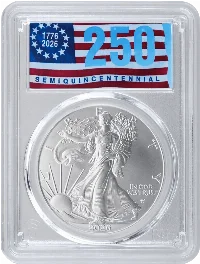 2026 $1 1 oz Silver Eagle 40th Anniversary PCGS MS70 First Day of Issue 250th Anniversary Flag Label