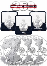 2025 $1 1 oz WSP Army Navy Marine Corps Privy Silver Eagle 3-Coin Collection in OGP