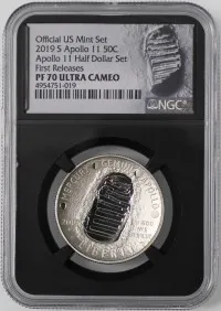 2019 S 50C Enhanced Reverse Proof Kennedy Half Dollar Apollo 11 Official US Mint 2-Coin Set NGC PF70 ENHANCED REV PF First Releases Boot Print Label Black Core